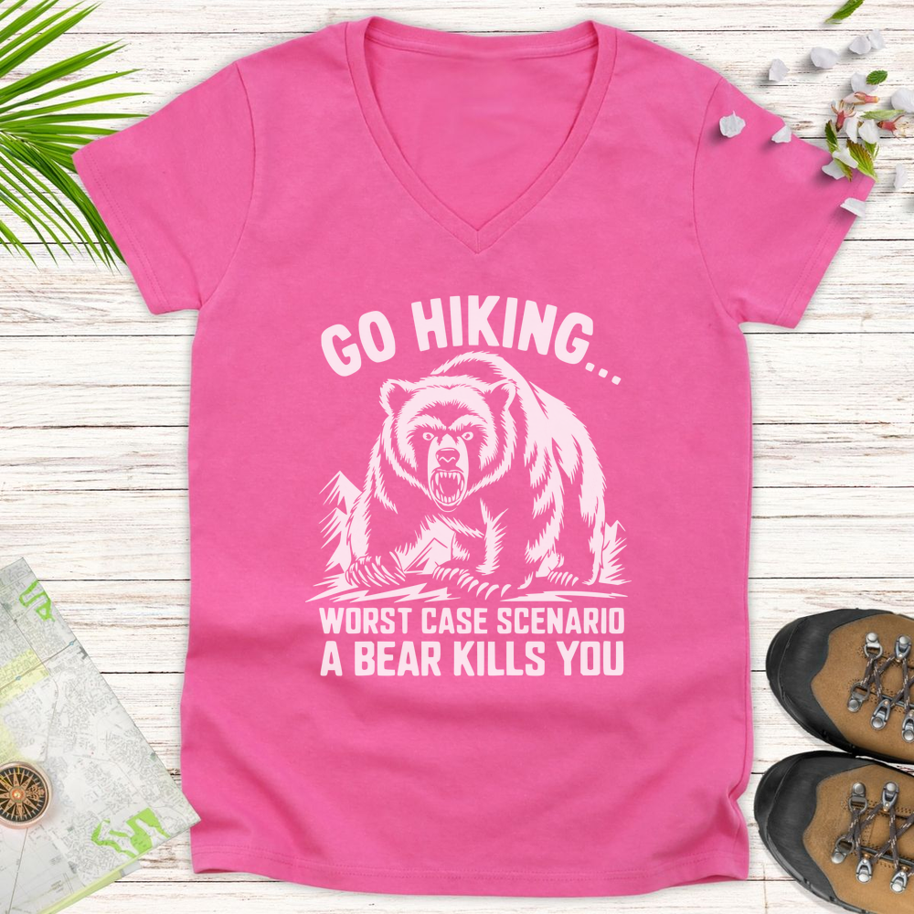 Go Hiking Women's V-Neck T-Shirt - Azalea