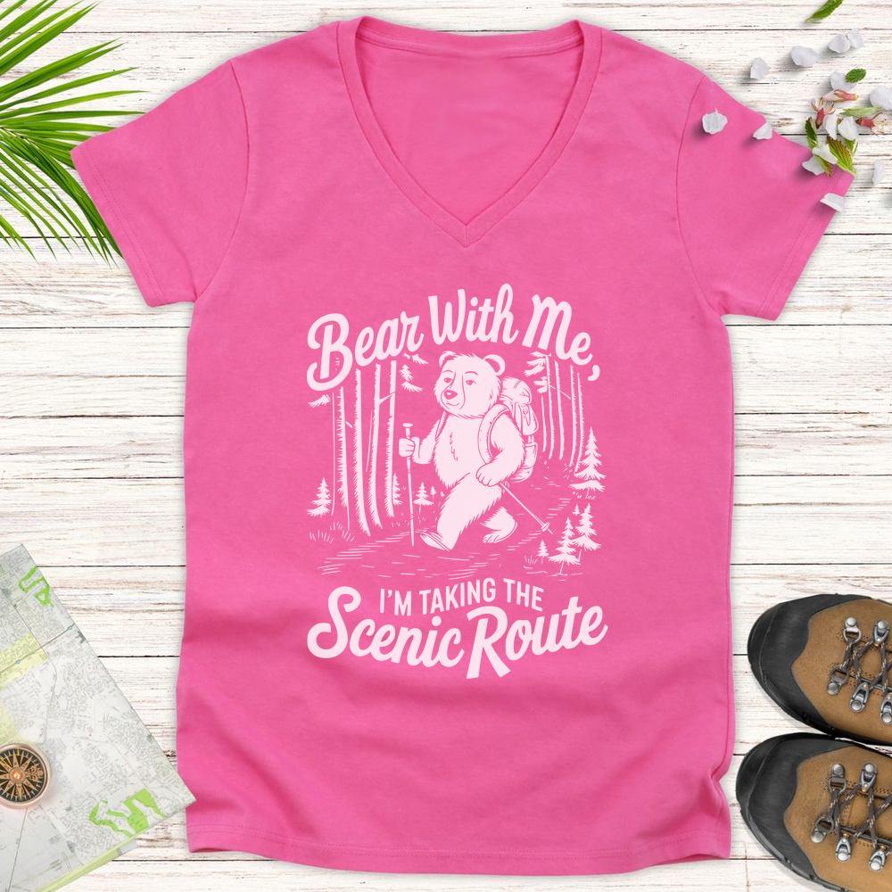 Bear With Me Women's V-Neck T-Shirt - Azalea