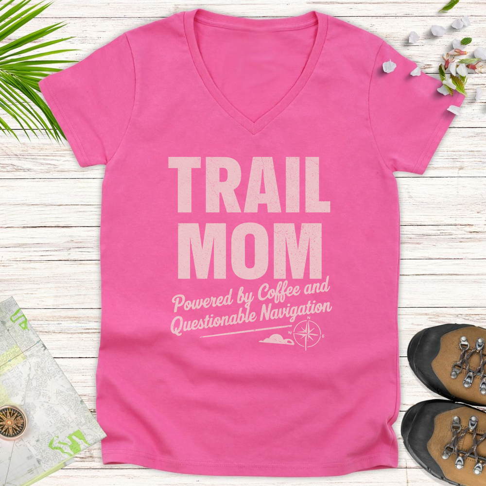 Trail Mom Questionable Navigation Women's V-Neck T-Shirt - Azalea