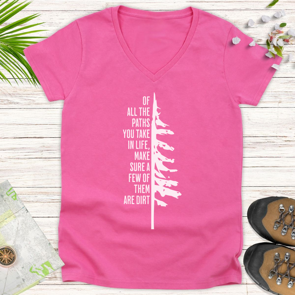 Take The Dirt Path Pine Women's V-Neck T-Shirt - Azalea