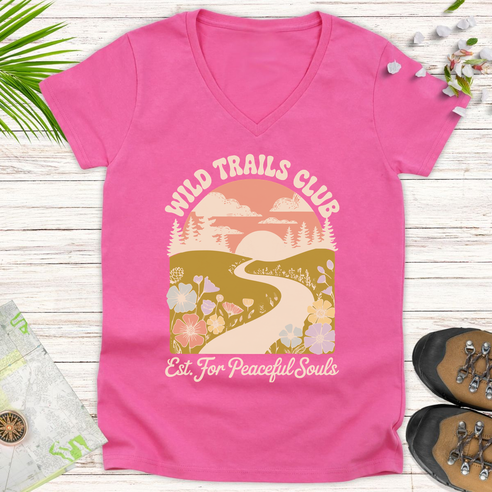 Wild Trails Club Women's V-Neck T-Shirt - Azalea