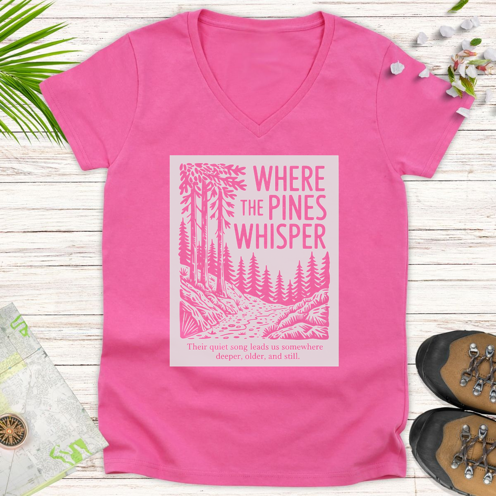 Where The Pines Whisper Women's V-Neck T-Shirt - Azalea