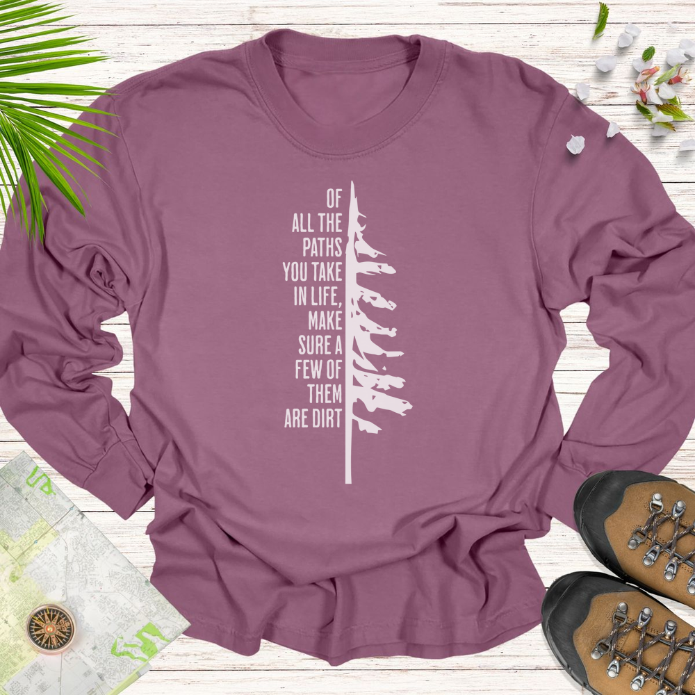 Take The Dirt Path Pine Long Sleeve Unisex T-Shirt - Berry