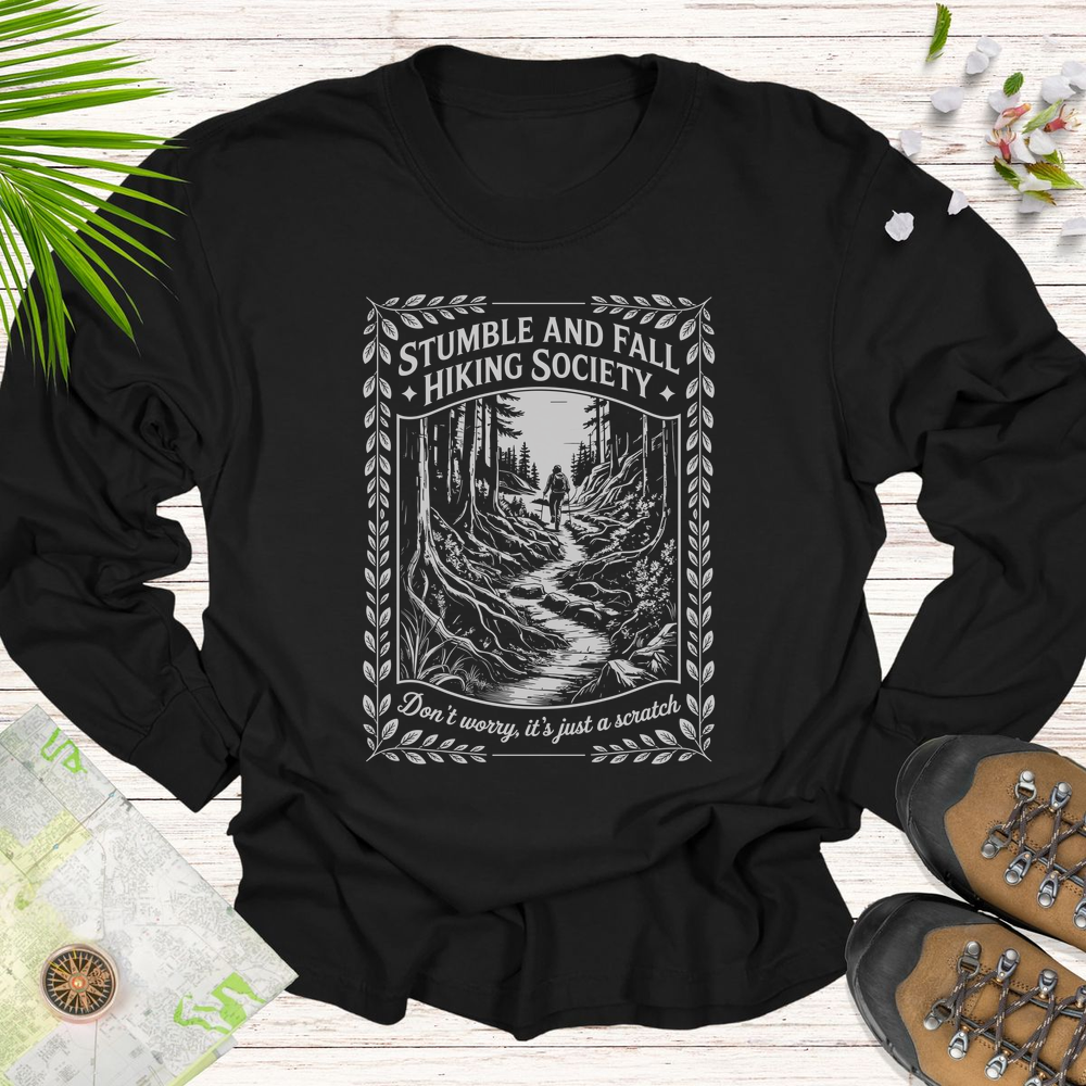 Stumble And Fall Ornate Long Sleeve Unisex T-Shirt - Black