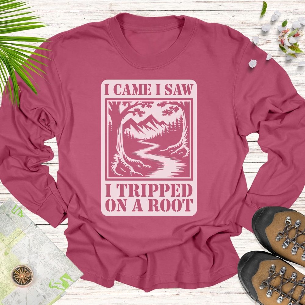 I Came I Saw I Tripped On A Root T Shirt Long Sleeve Unisex T-Shirt - Brick