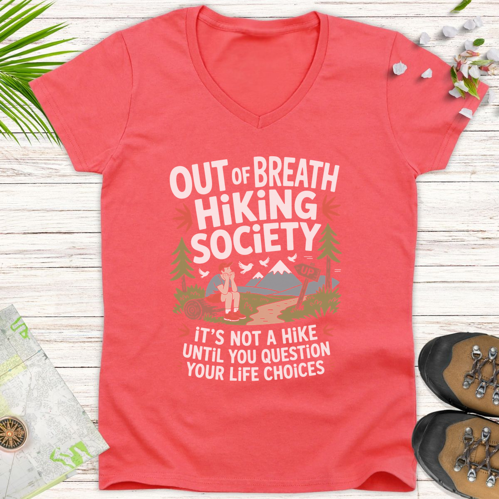 Out Of Breath Life Choices Women's V-Neck T-Shirt - Coral Silk