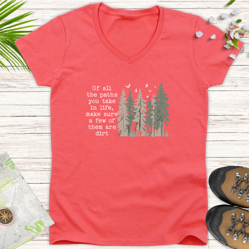 Of All The Paths Women's V-Neck T-Shirt - Coral Silk