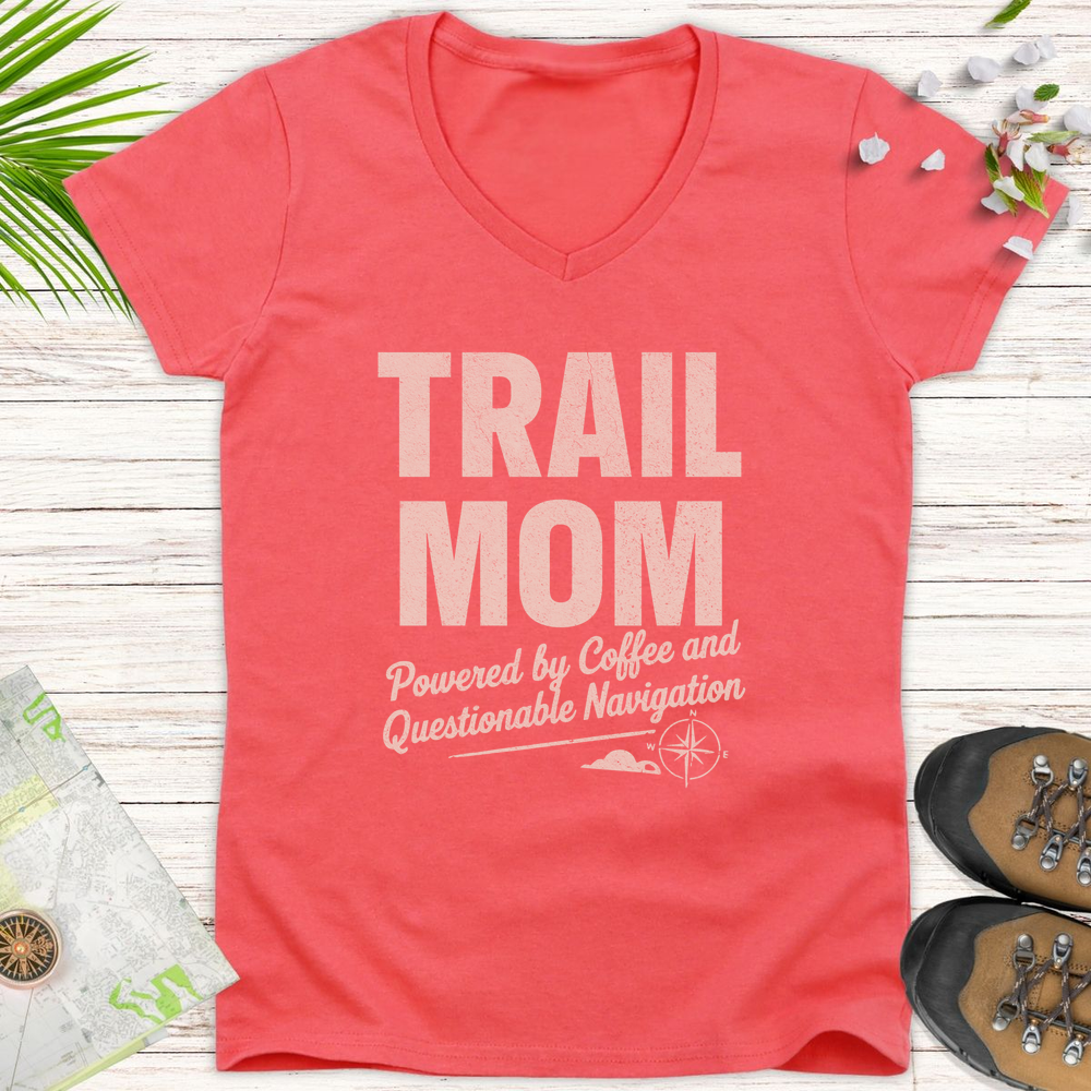 Trail Mom Questionable Navigation Women's V-Neck T-Shirt - Coral Silk