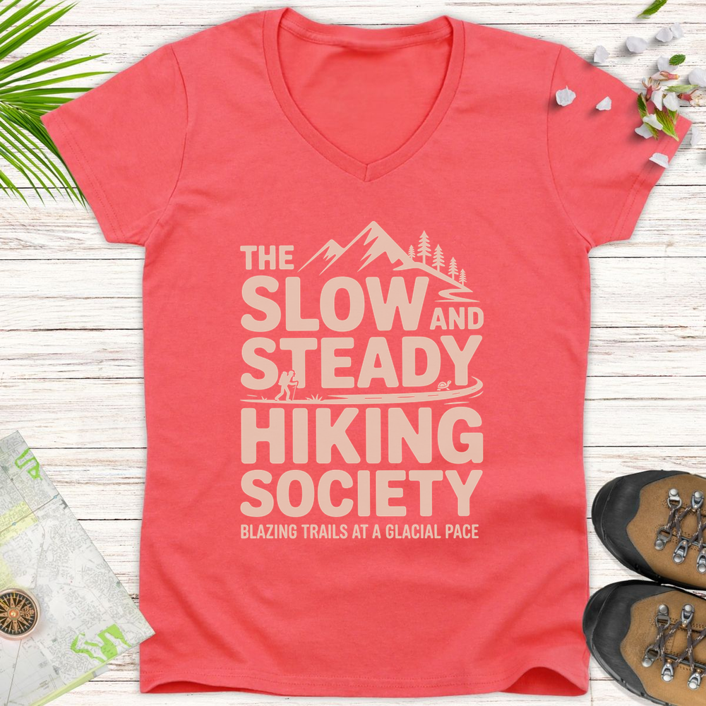 The Slow And Steady Women's V-Neck T-Shirt - Coral Silk