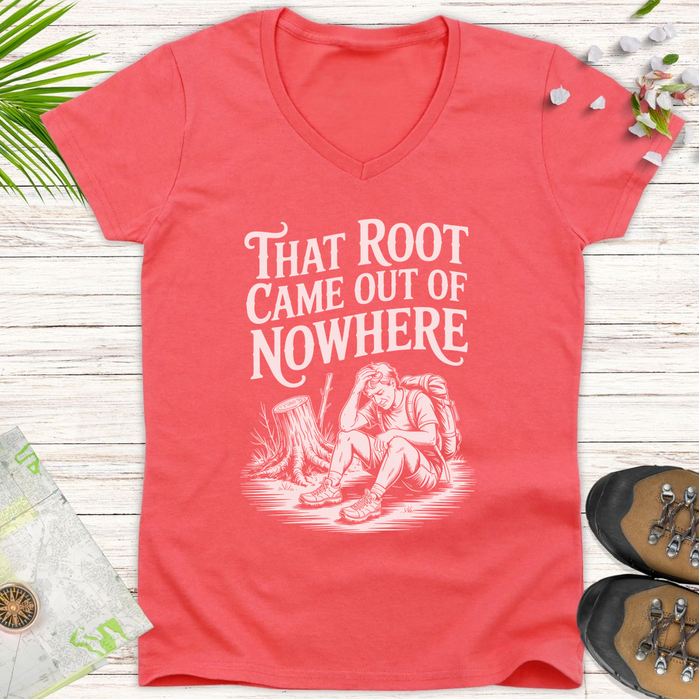 That Root Came Out Of Nowhere Women's V-Neck T-Shirt - Coral Silk