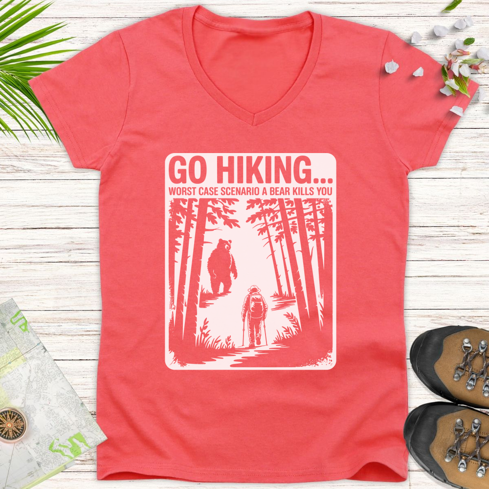 Bear Kills You Women's V-Neck T-Shirt - Coral Silk