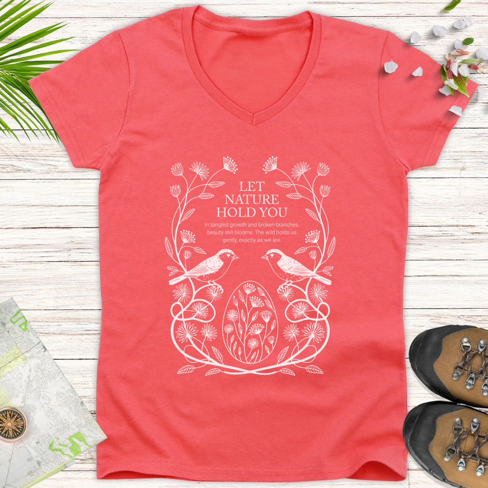 Let Nature Hold You Women's V-Neck T-Shirt - Coral Silk