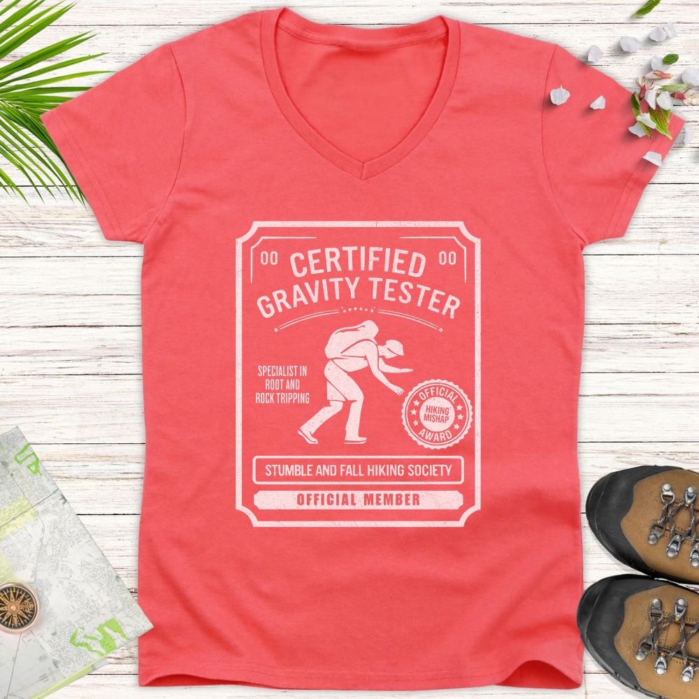Gravity Tester Women's V-Neck T-Shirt - Coral Silk
