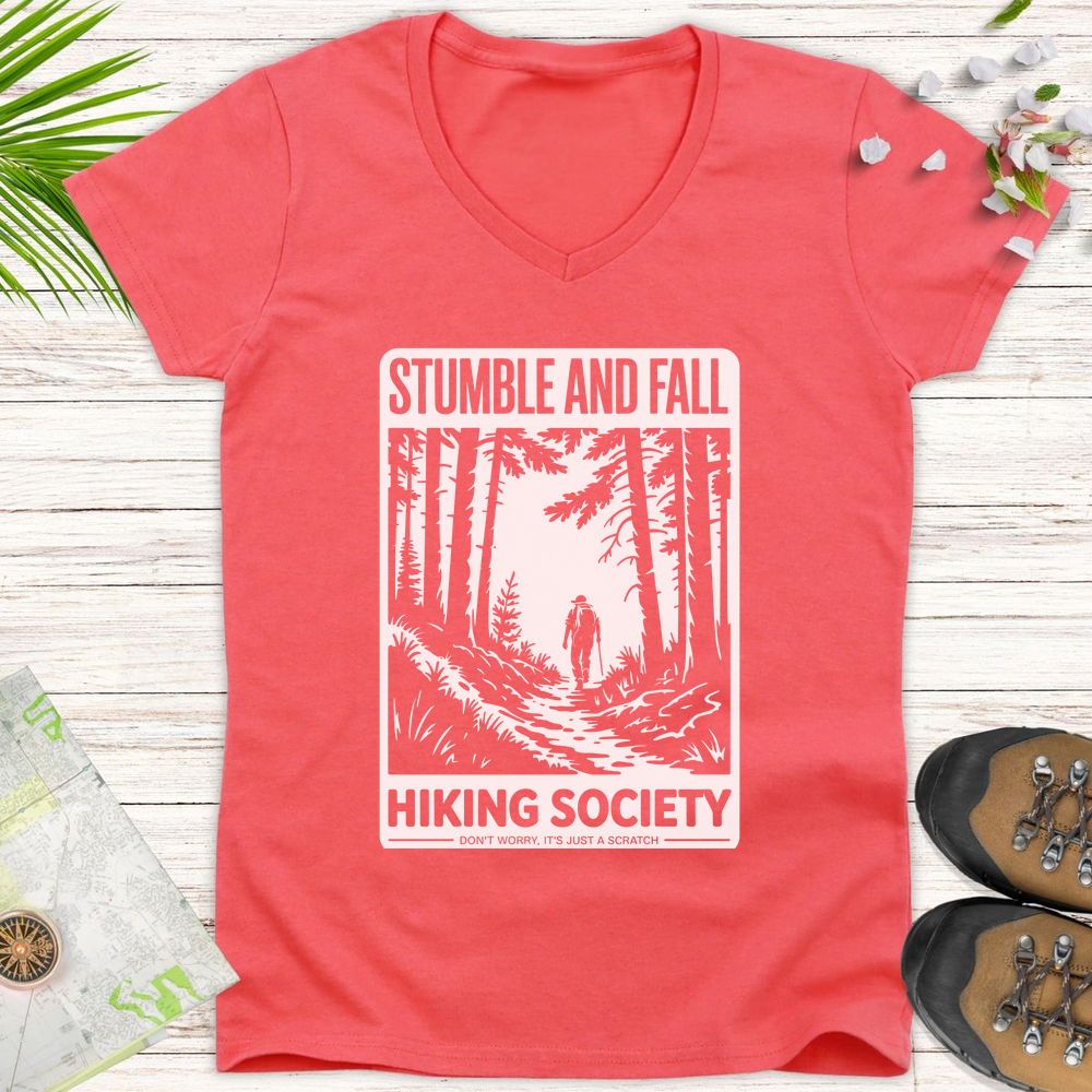 Stumble And Fall Women's V-Neck T-Shirt - Coral Silk