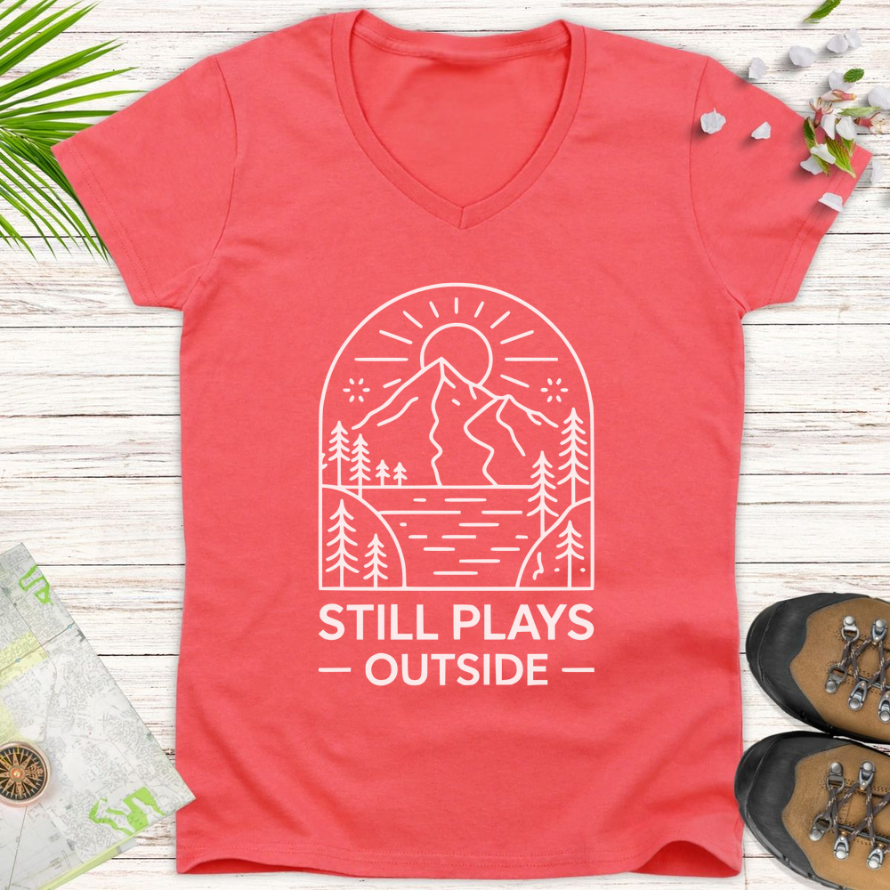 Still Plays Outside Women's V-Neck T-Shirt - Coral Silk
