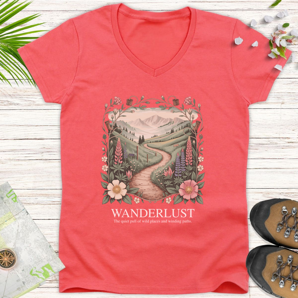 Wanderlust Women's V-Neck T-Shirt - Coral Silk