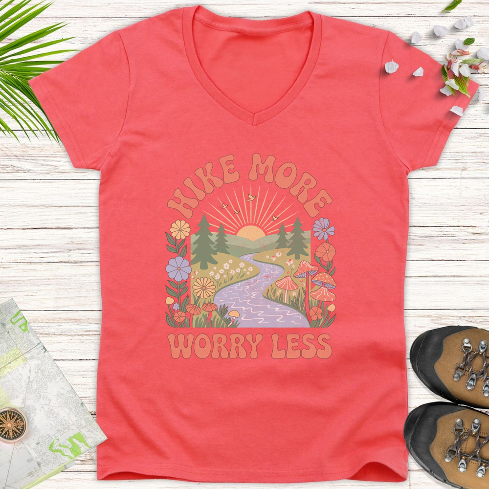 Worry Less Women's V-Neck T-Shirt - Coral Silk