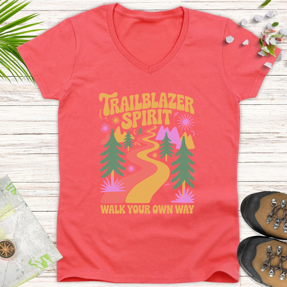 Trailblazer Spirit Women's V-Neck T-Shirt - Coral Silk