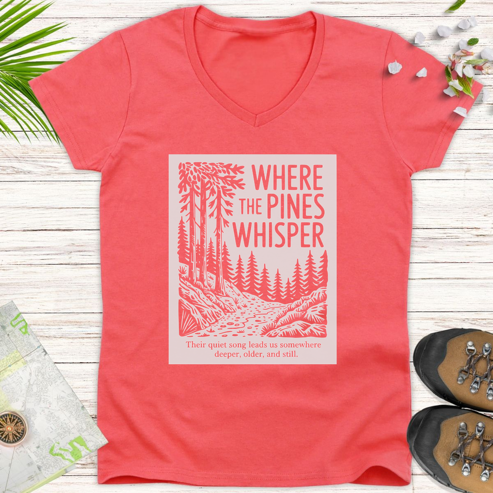 Where The Pines Whisper Women's V-Neck T-Shirt - Coral Silk