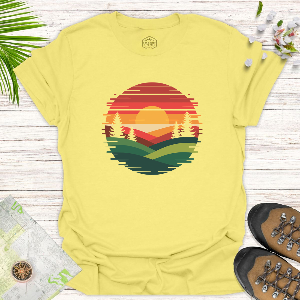 Glitched Sunset Unisex T-Shirt - Cornsilk
