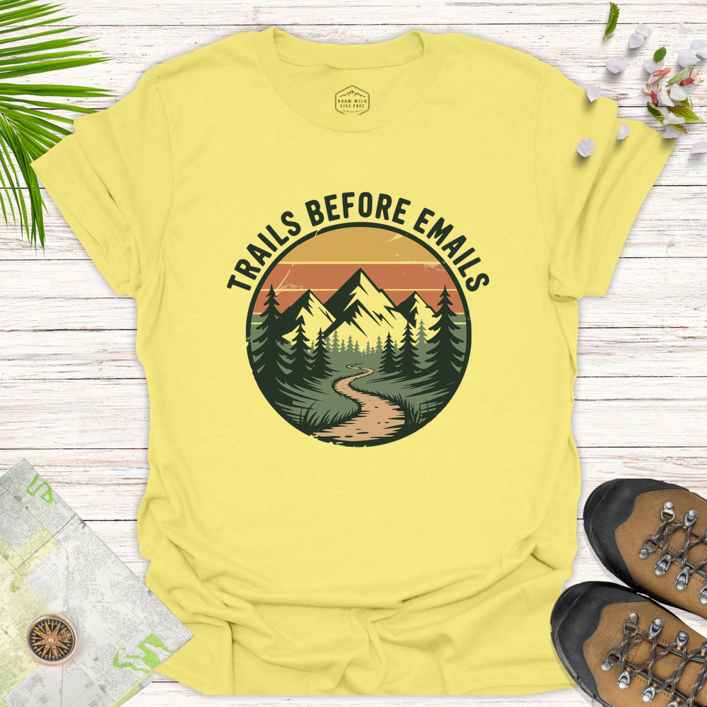 Trails Before Emails Unisex T-Shirt - Cornsilk