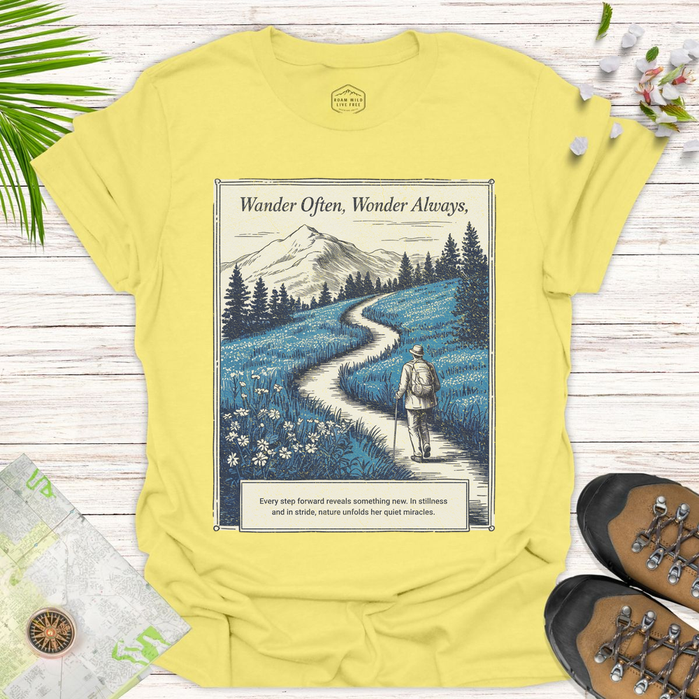 Wander Often Wonder Always Unisex T-Shirt - Cornsilk