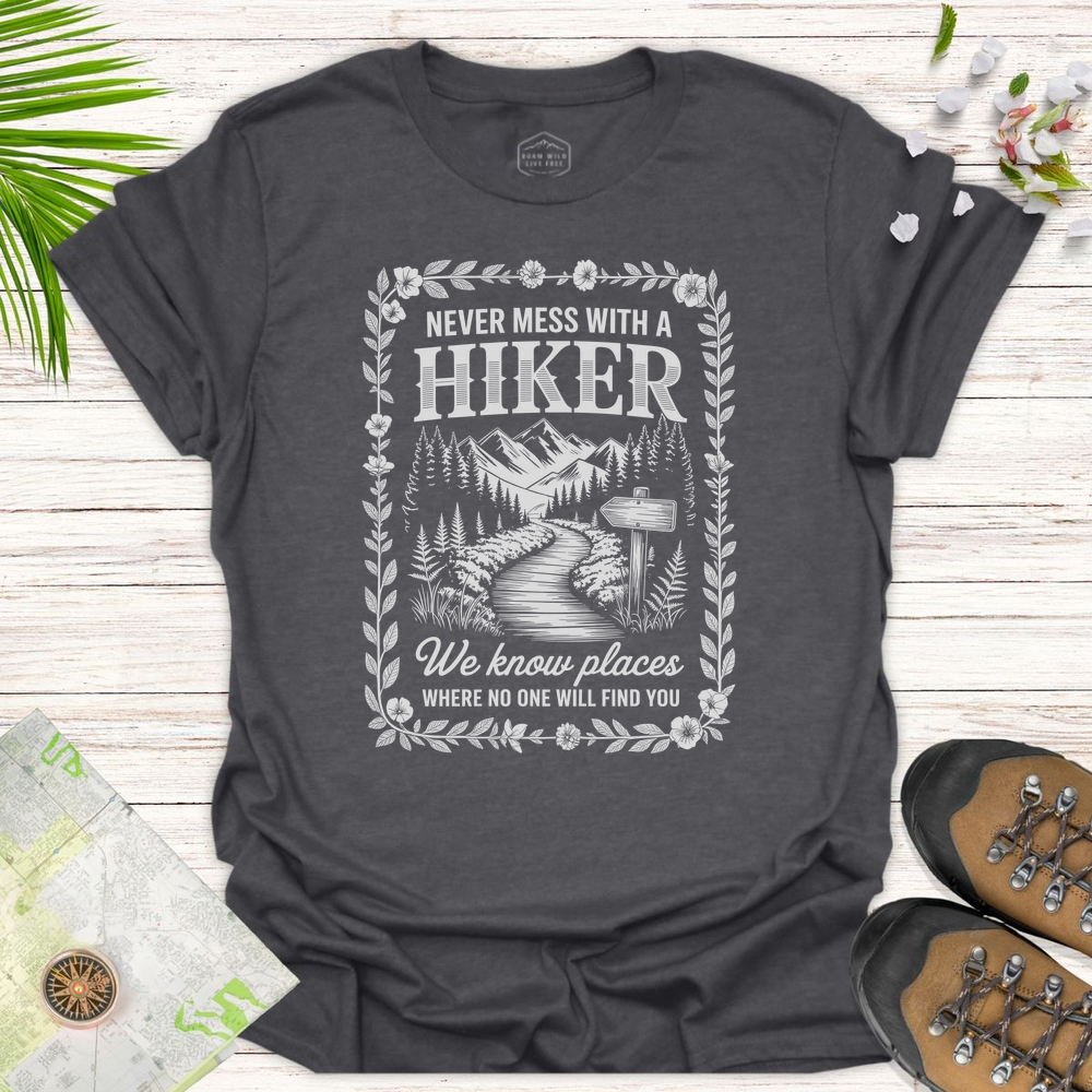 Never Mess With A Hiker Vintage Unisex T-Shirt - Dark Heather Grey