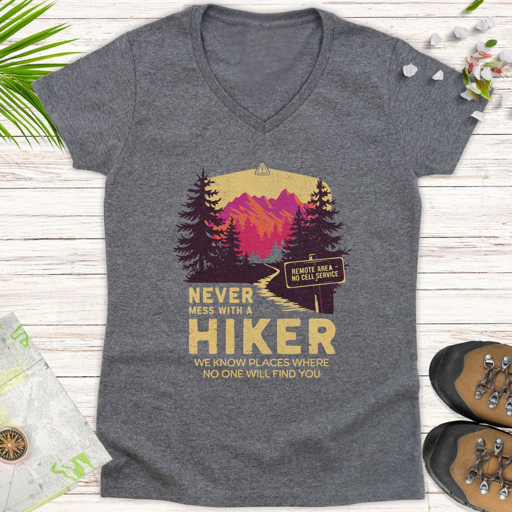 Never Mess With Hikers Bright Edition Women's V-Neck T-Shirt - Graphite Heather