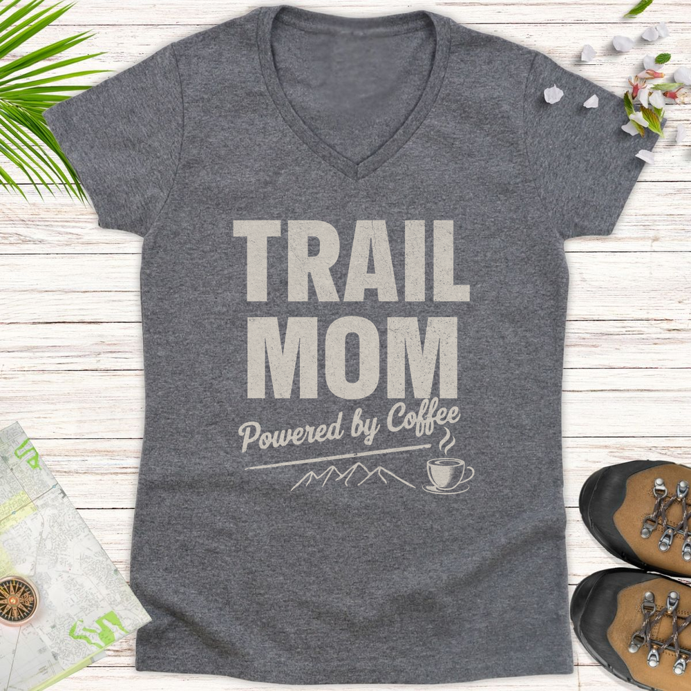 Trail Mom Powered By Coffee Women's V-Neck T-Shirt - Graphite Heather