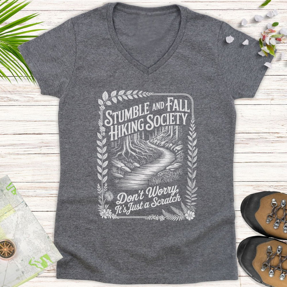Vintage Stumble And Fall Hiking Society Women's V-Neck T-Shirt - Graphite Heather