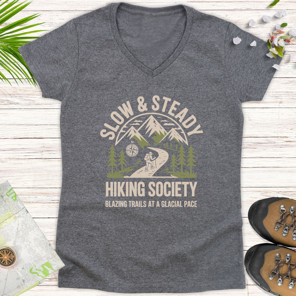 Slow And Steady Hiking Society Women's V-Neck T-Shirt - Graphite Heather