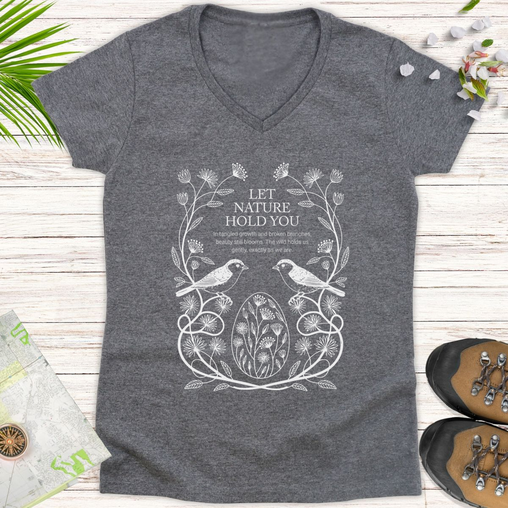 Let Nature Hold You Women's V-Neck T-Shirt - Graphite Heather