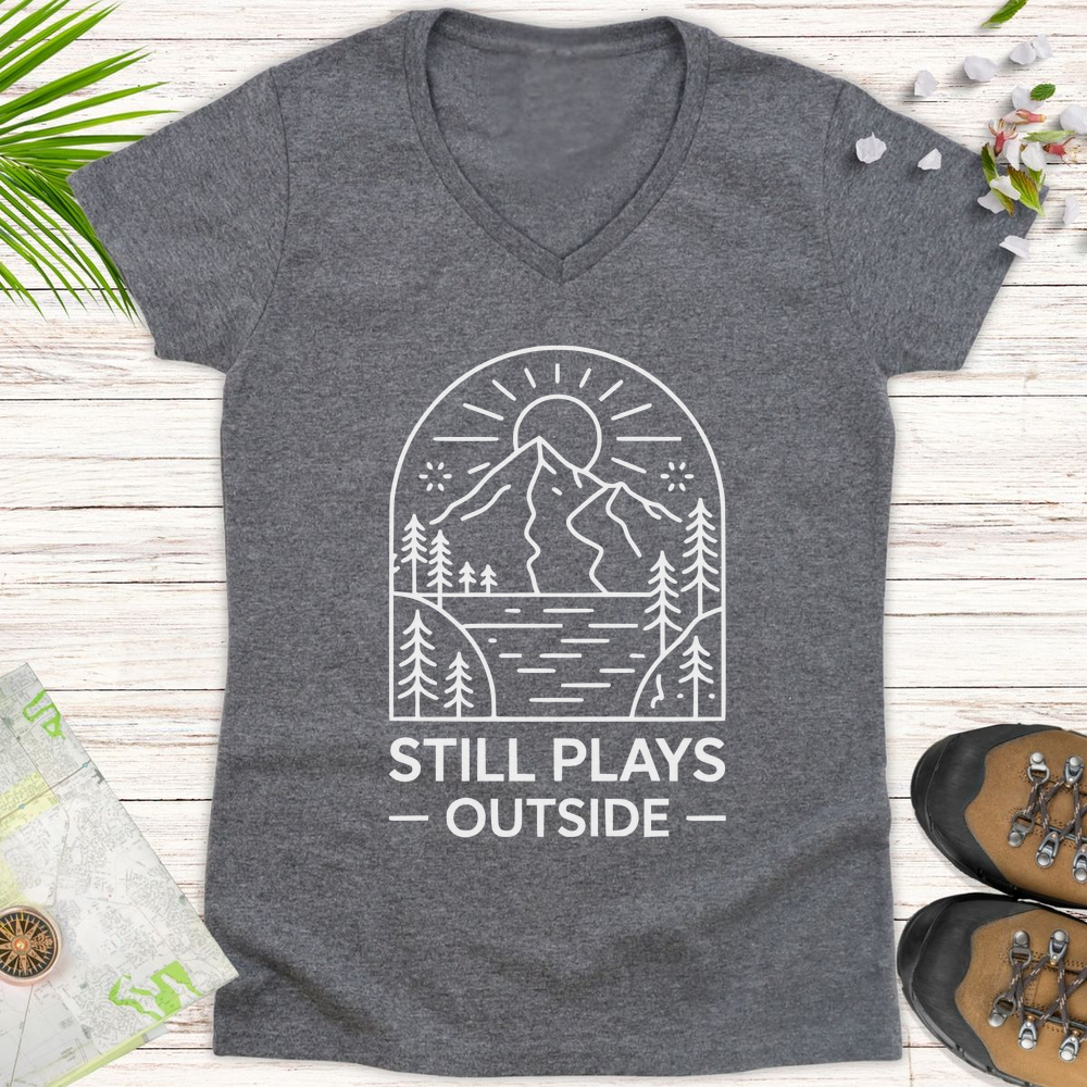 Still Plays Outside Women's V-Neck T-Shirt - Graphite Heather