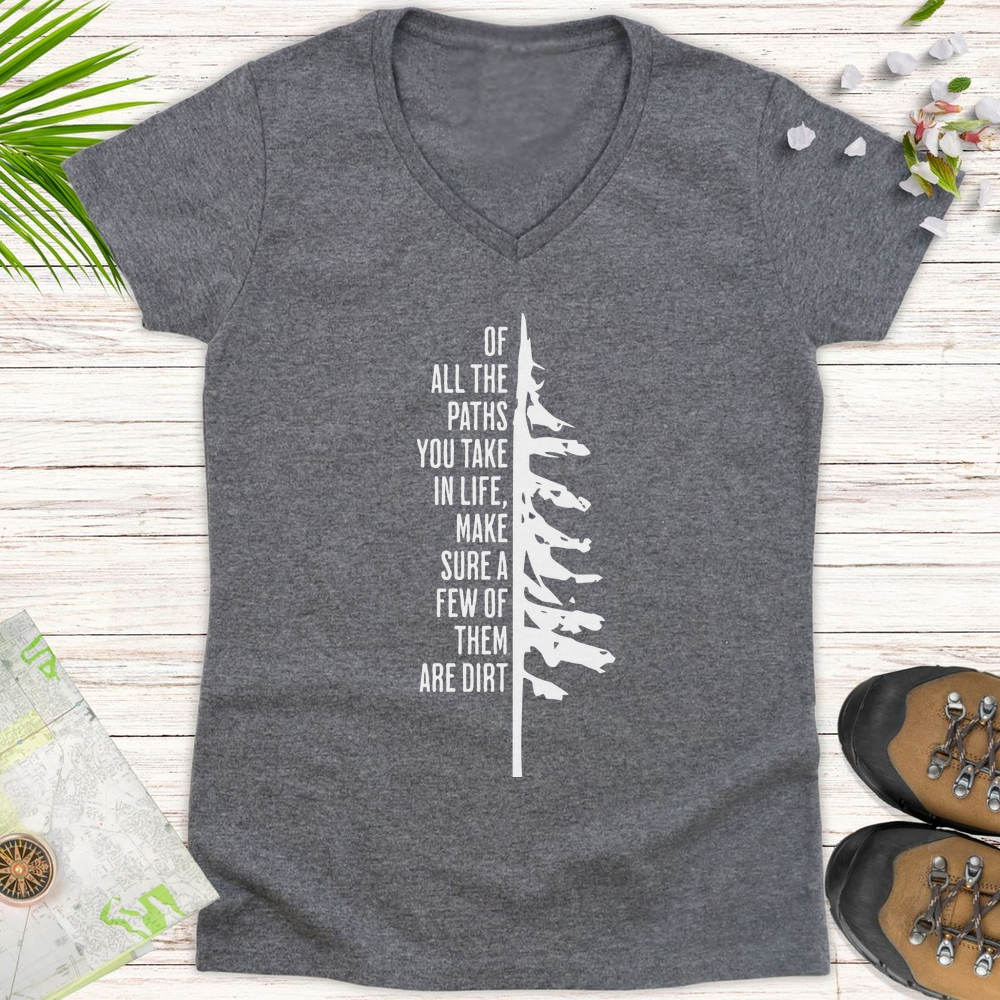 Take The Dirt Path Pine Women's V-Neck T-Shirt - Graphite Heather