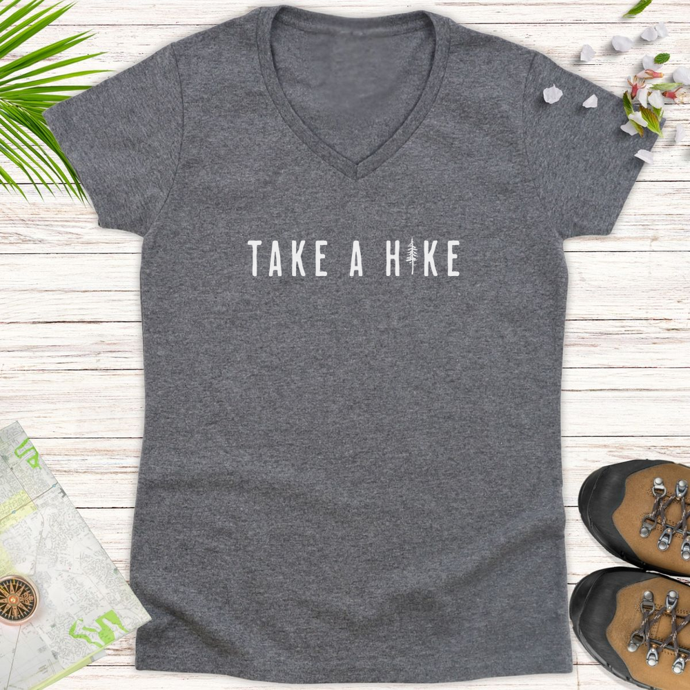 Take A Hike Pine Tree Women's V-Neck T-Shirt - Graphite Heather