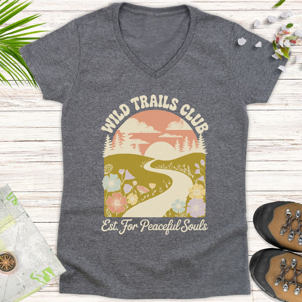 Wild Trails Club Women's V-Neck T-Shirt - Graphite Heather
