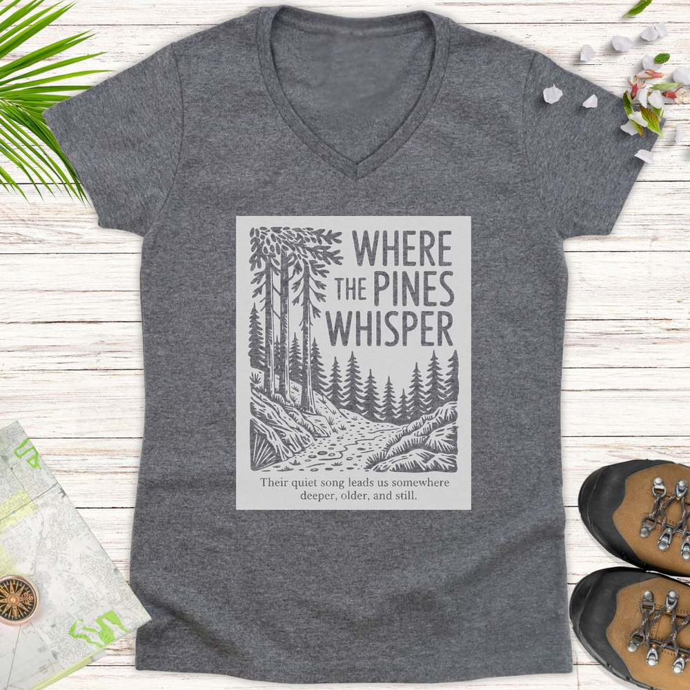 Where The Pines Whisper Women's V-Neck T-Shirt - Graphite Heather