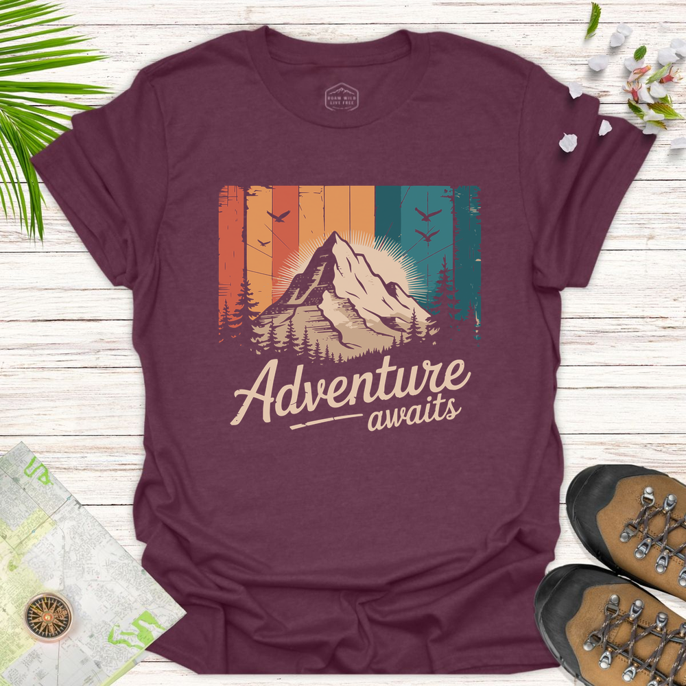 Adventure Awaits Vintage Unisex T-Shirt - Heather Maroon