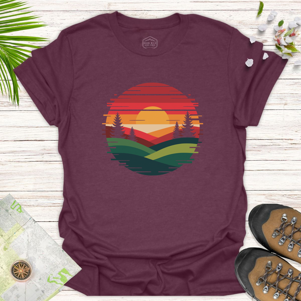 Glitched Sunset Unisex T-Shirt - Heather Maroon