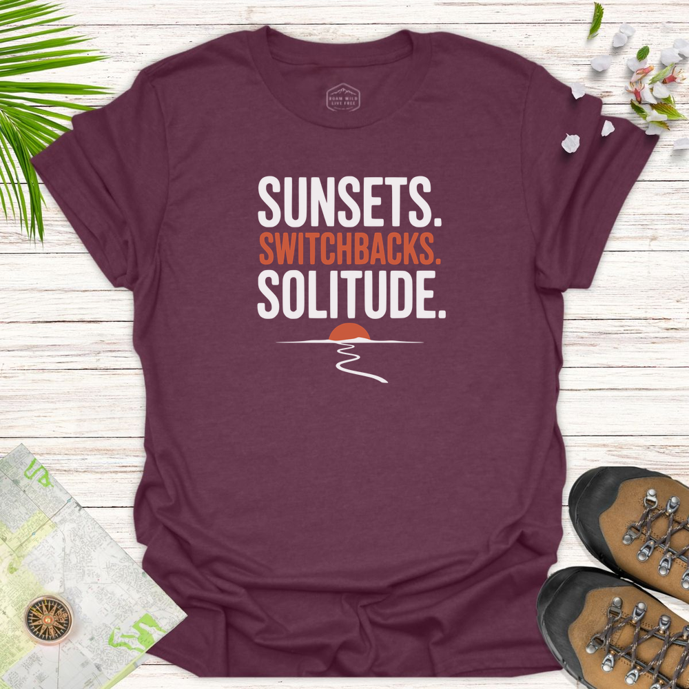 Sunsets Switchbacks Solitude Unisex T-Shirt - Heather Maroon