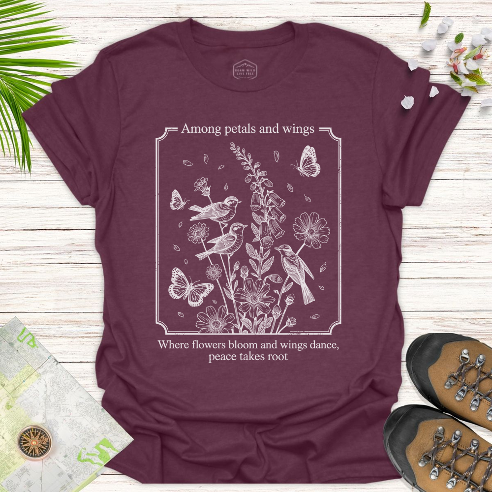 Among Petals And Wings Unisex T-Shirt - Heather Maroon