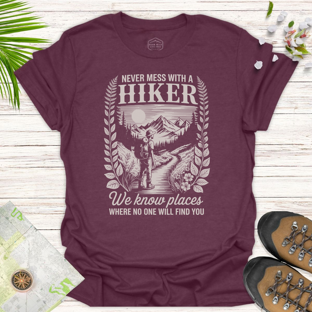 Vintage Never Mess With A Hiker Unisex T-Shirt - Heather Maroon