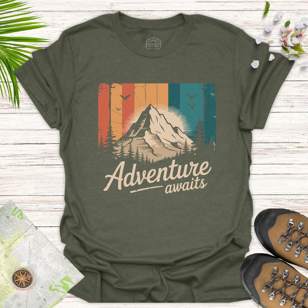 Adventure Awaits Vintage Unisex T-Shirt - Heather Military Green