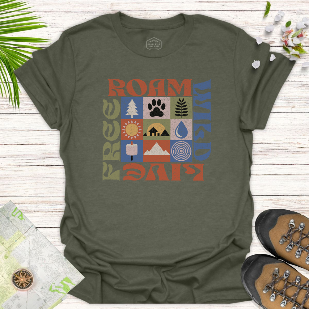 Roam Wild Retro Modern Unisex T-Shirt - Heather Military Green