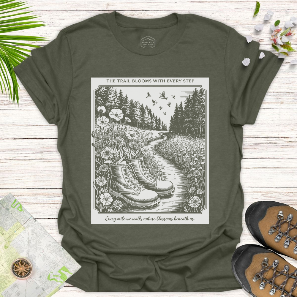 The Trail Blooms With Every Step Unisex T-Shirt - Heather Military Green