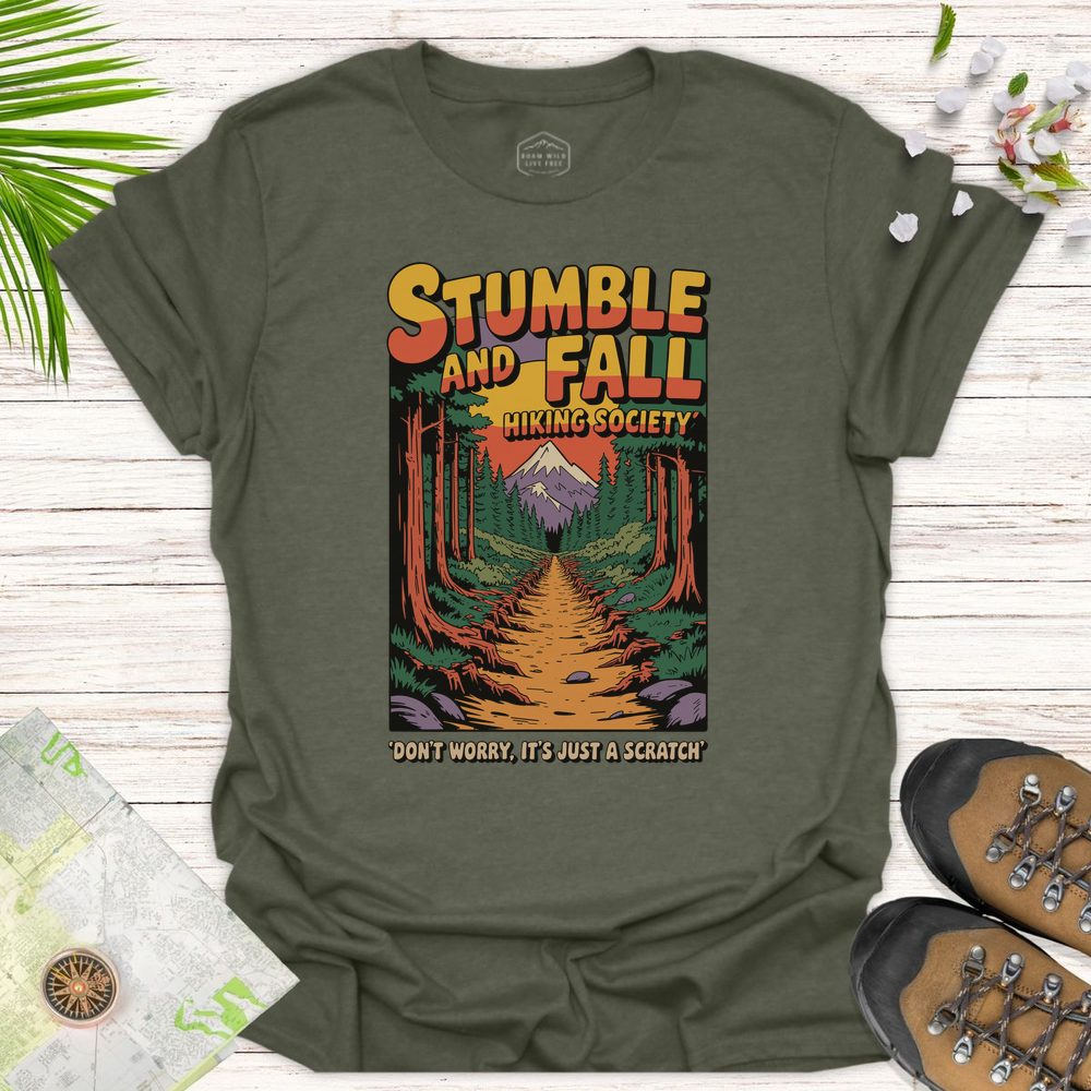 Stumble And Fall Retro Unisex T-Shirt - Heather Military Green