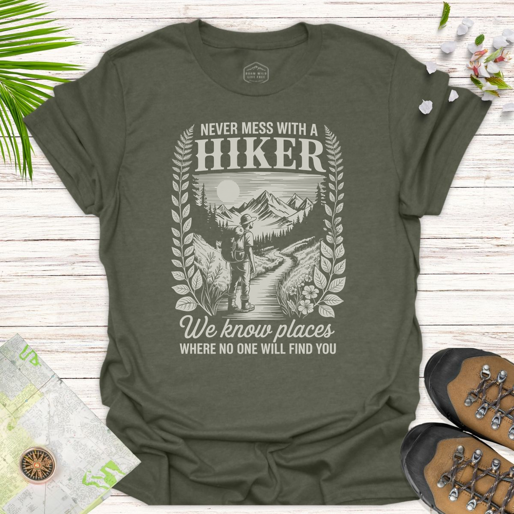 Vintage Never Mess With A Hiker Unisex T-Shirt - Heather Military Green