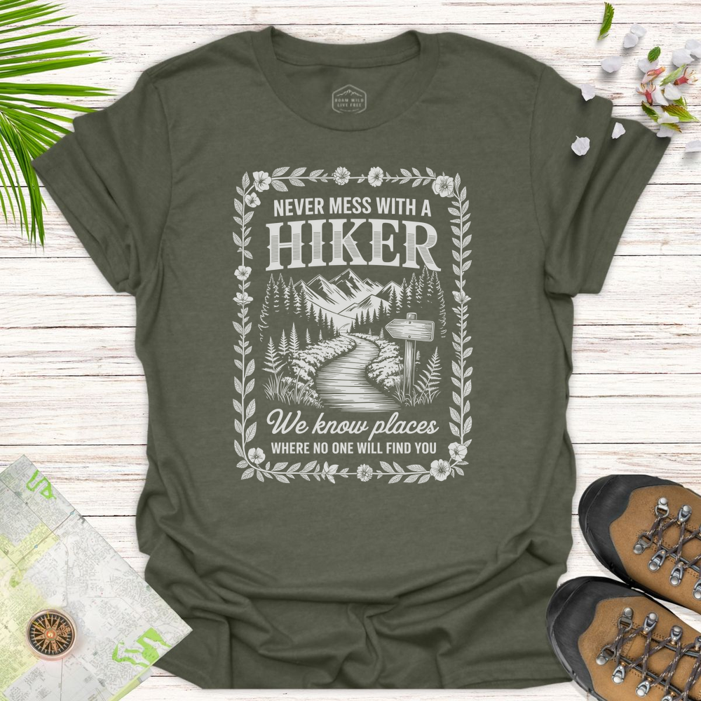 Never Mess With A Hiker Vintage Unisex T-Shirt - Heather Military Green