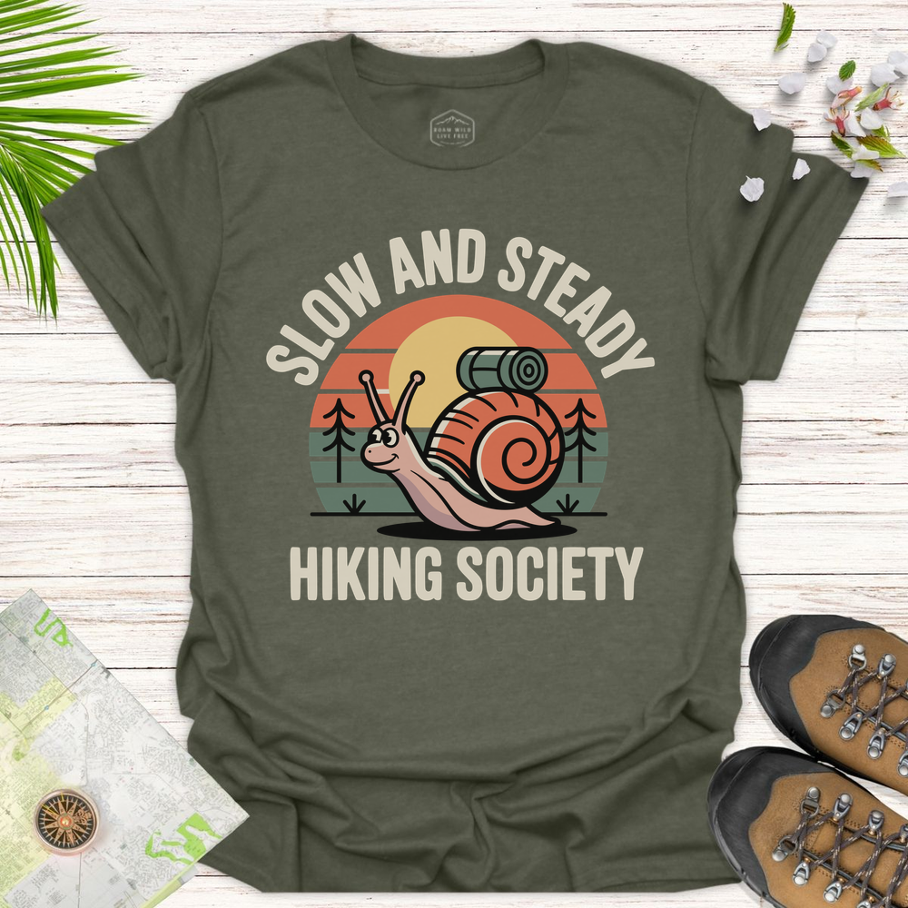 Slow And Steady Snail Unisex T-Shirt - Heather Military Green