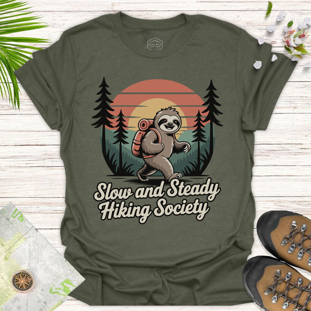 Sloth Slow And Steady Unisex T-Shirt - Heather Military Green